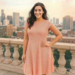 The Limited Coral Eyelet Fit & Flare Dress Size L NWT